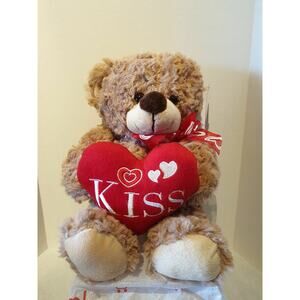 Red and Pink - Brown Bear with Heart Plush - 10"